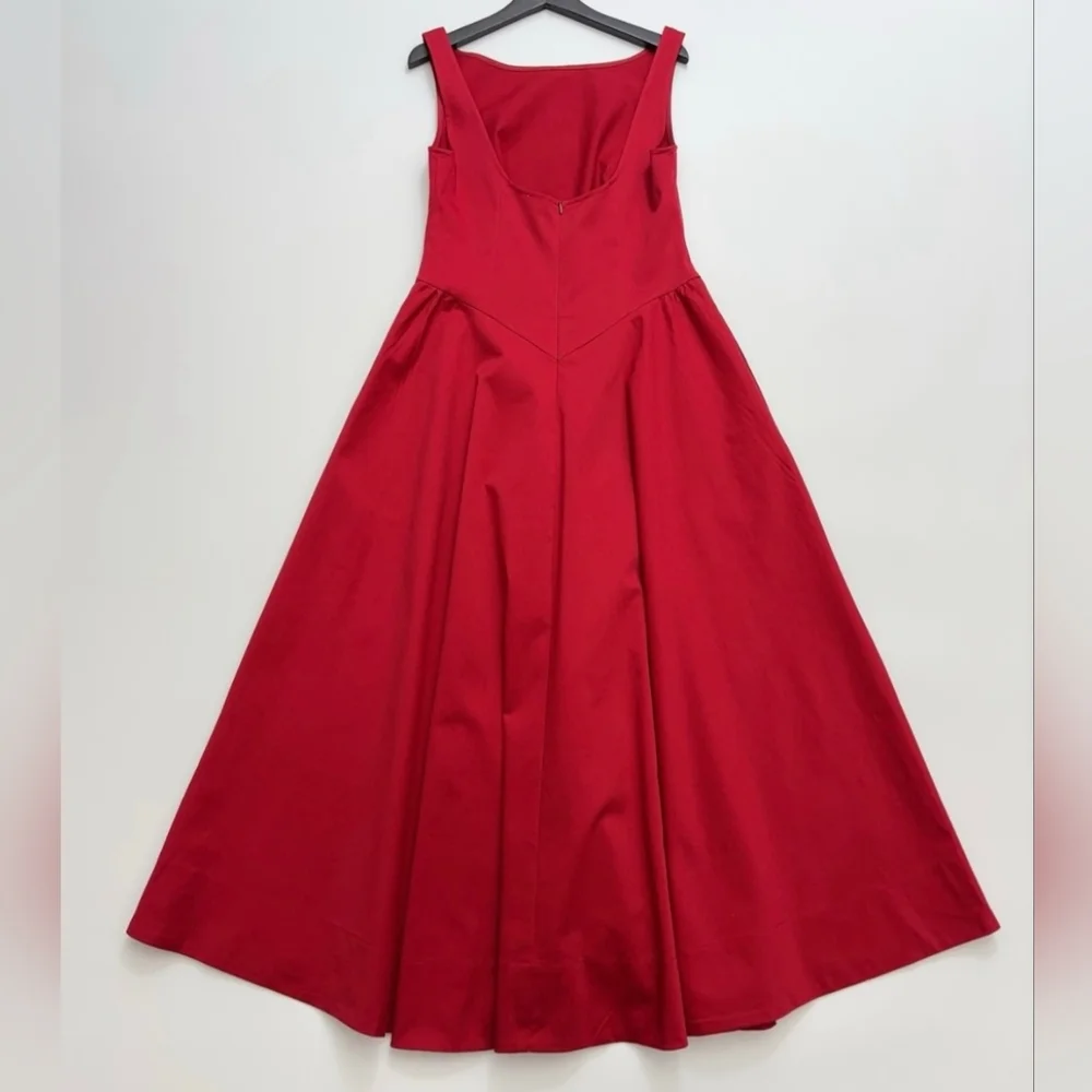Helsa Stretch Cotton Sateen Midi Dress in Red - Picture 12 of 12